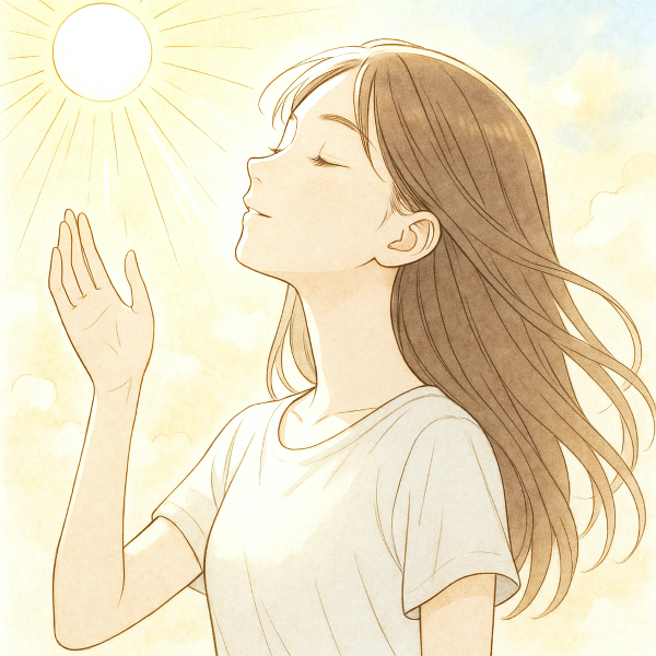 太陽の光を浴びている女性のイラスト