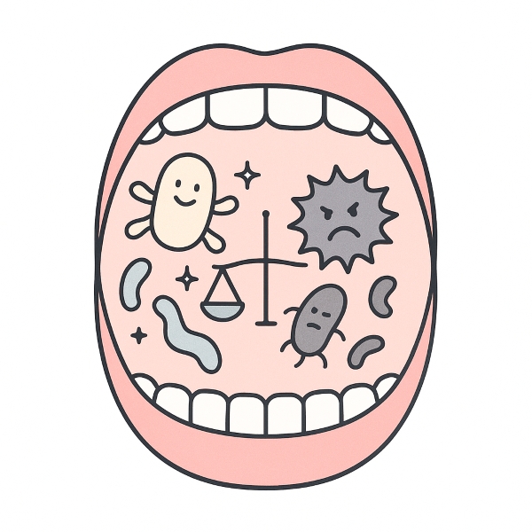 お口の中に棲む細菌バランスをイメージしたイラスト
