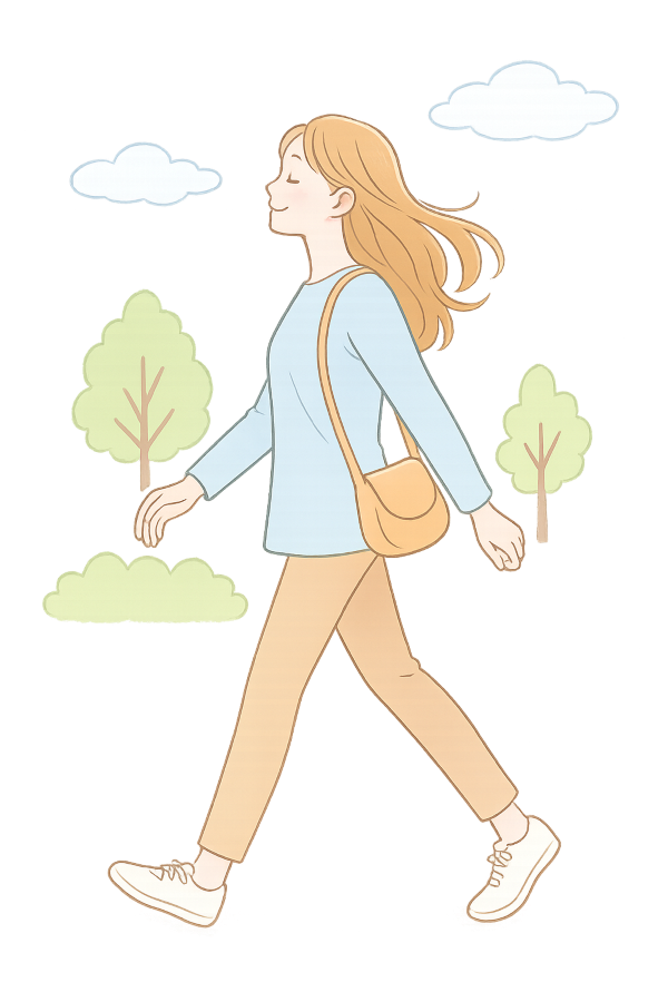 散歩やストレッチをしてリフレッシュする女性