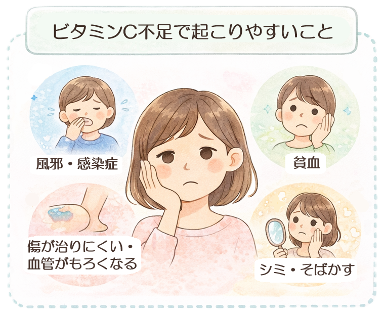 ビタミンC不足すると起こりやすい体の変化