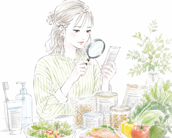 歯磨き粉のラベルをチェック